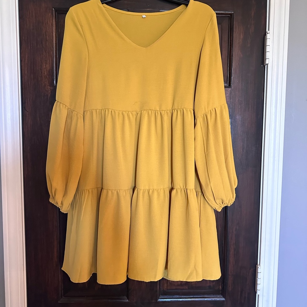 Yellow Tiered Long Sleeve Dress